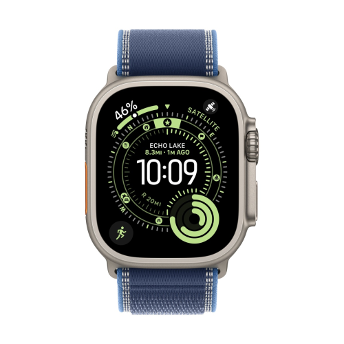 Apple Watch Ultra 3 (2025), 49 мм корпус из титана цвета «Natural», ремешок Trail Loop размера S/M цвета «Blue/Bright Blue»