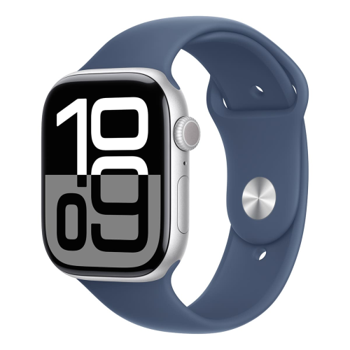 Apple Watch Series 10, 46 мм корпус из алюминия цвета «Silver», ремешок Sport Band размера S/M цвета «Denim» купить в Донецке ДНР