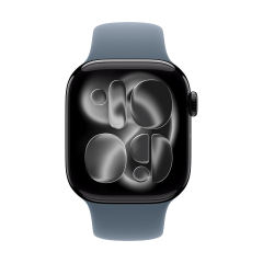Apple Watch Series 11, 46 мм корпус из алюминия цвета «Jet Black», ремешок Sport Band размера M/L цвета «Anchor Blue»