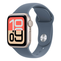 Apple Watch SE 3 (2025), 44 мм корпус из алюминия цвета «Starlight», ремешок Sport Band размера M/L цвета «Anchor Blue»