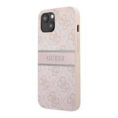 Чехол Guess для iPhone 14 PU 4G Stripe printed logo Hard (GUHCP14S4GDPI) Розовый
