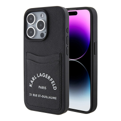 Чехол Karl Lagerfeld для iPhone 15 Pro Max Cardslot PU Saffiano RSG 3D rubber logo Hard (KLHCP15XSAPRSGK) Черный