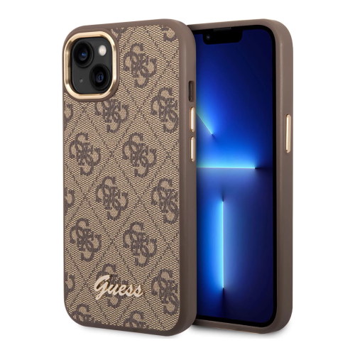 Чехол Guess для iPhone 14 CG Mobile PU 4G Script metal logo Hard (GUHCP14SHG4SHW) Коричневый купить в Донецке ДНР