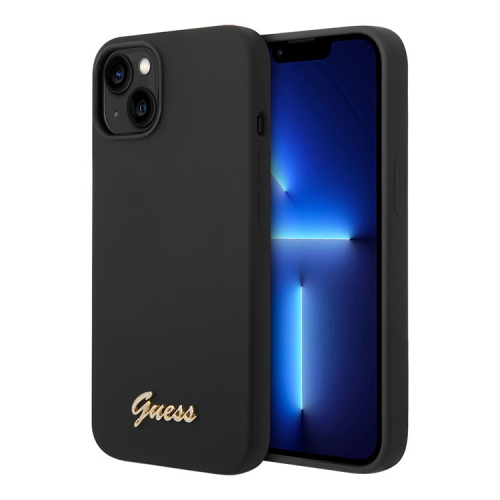 Чехол Guess для iPhone 14 Liquid Silicone Gold Metal logo (GUHCP14SSLSMK) Черный купить в Донецке ДНР