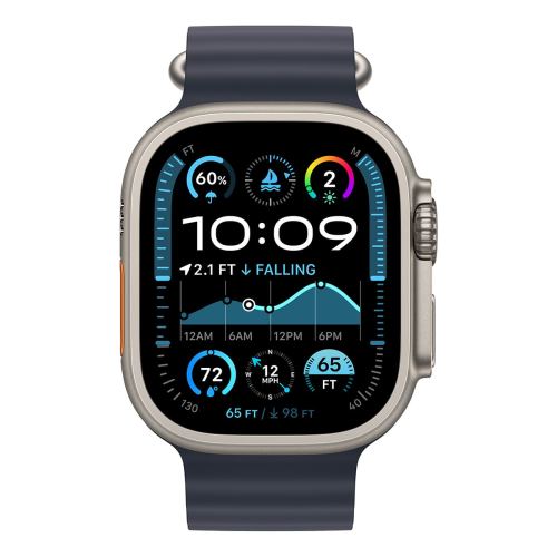Apple Watch Ultra 2 (2024), 49 мм корпус из титана цвета «Natural», ремешок Ocean Band цвета «Navy»