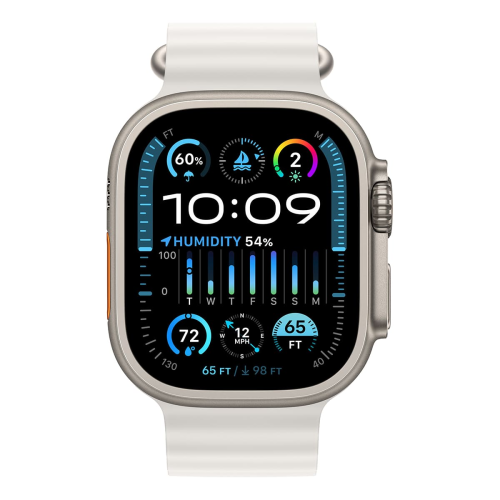 Apple Watch Ultra 2 (2023), 49 мм корпус из титана цвета «Natural», ремешок Ocean Band цвета «White»