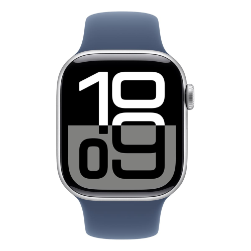 Apple Watch Series 10, 42 мм корпус из алюминия цвета «Silver», ремешок Sport Band размера S/M цвета «Denim»