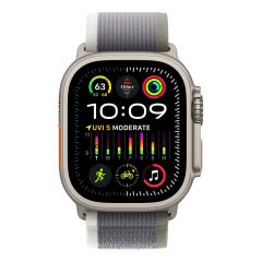 Apple Watch Ultra 2 (2023), 49 мм корпус из титана цвета «Natural», ремешок Trail Loop размера S/M цвета «Green/Gray»