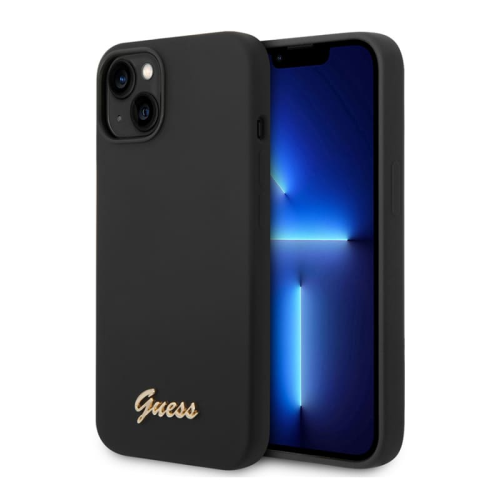 Чехол Guess для iPhone 14 Plus Liquid silicone Gold metal logo Hard (GUHCP14MSLSMK) Черный купить в Донецке ДНР