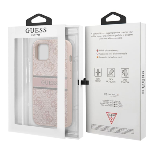 Чехол Guess для iPhone 14 PU 4G Stripe printed logo Hard (GUHCP14S4GDPI) Розовый купить в Донецке ДНР
