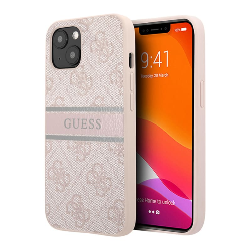 Чехол Guess для iPhone 14 PU 4G Stripe printed logo Hard (GUHCP14S4GDPI) Розовый купить в Донецке ДНР