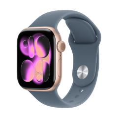 Apple Watch Series 11, 46 мм корпус из алюминия цвета «Rose Gold», ремешок Sport Band размера S/M цвета «Anchor Blue»