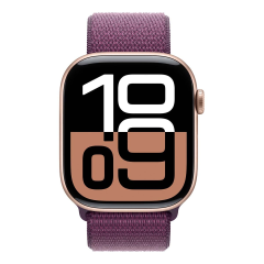 Apple Watch Series 10, 46 мм корпус из алюминия цвета «Rose Gold», ремешок Sport Loop цвета «Plum»
