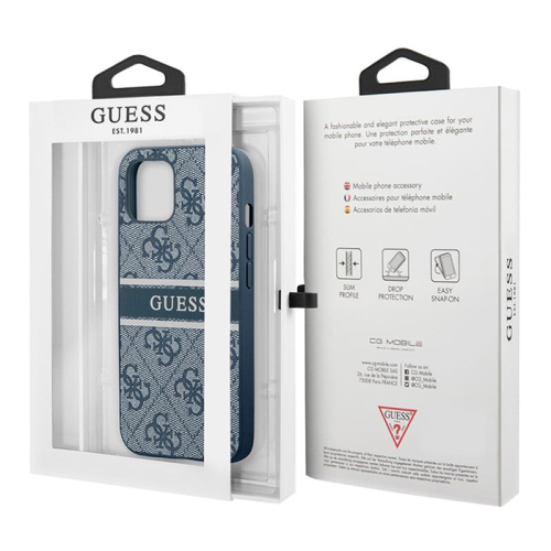 Чехол Guess для iPhone 14 PU 4G Stripe printed logo Hard (GUHCP14S4GDBL) Синий купить в Донецке ДНР