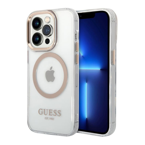 Чехол Guess для iPhone 15 Pro с MagSafe PC/TPU Metal outline Hard (GUHMP15LHTRMD) Transparent/Gold Прозрачный купить в Донецке ДНР