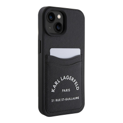 Чехол Karl Lagerfeld для iPhone 15 Cardslot PU Saffiano RSG 3D rubber logo Hard (KLHCP15SSAPRSGK) Черный