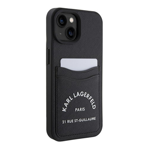 Чехол Karl Lagerfeld для iPhone 15 Cardslot PU Saffiano RSG 3D rubber logo Hard (KLHCP15SSAPRSGK) Черный купить в Донецке ДНР