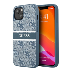 Чехол Guess для iPhone 14 PU 4G Stripe printed logo Hard (GUHCP14S4GDBL) Синий