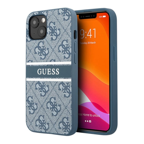 Чехол Guess для iPhone 14 PU 4G Stripe printed logo Hard (GUHCP14S4GDBL) Синий купить в Донецке ДНР