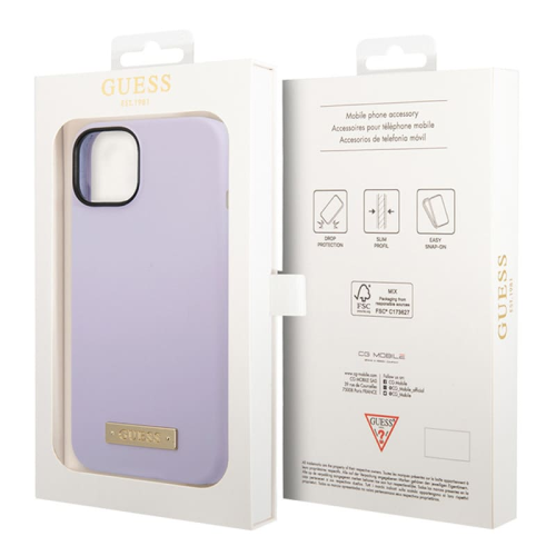 Чехол Guess для iPhone 14 с Magsafe CG Mobile Liquid silicone Plate metal logo Hard (GUHMP14SSBPLU) Сиреневый купить в Донецке ДНР