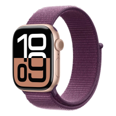 Apple Watch Series 10, 42 мм корпус из алюминия цвета «Rose Gold», ремешок Sport Loop цвета «Plum»