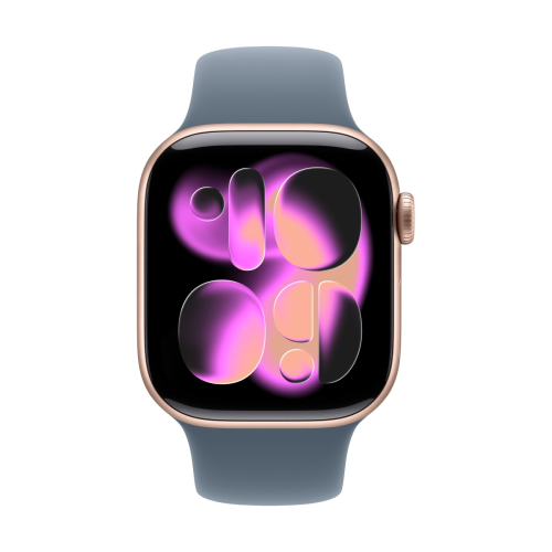Apple Watch Series 11, 46 мм корпус из алюминия цвета «Rose Gold», ремешок Sport Band размера S/M цвета «Anchor Blue»