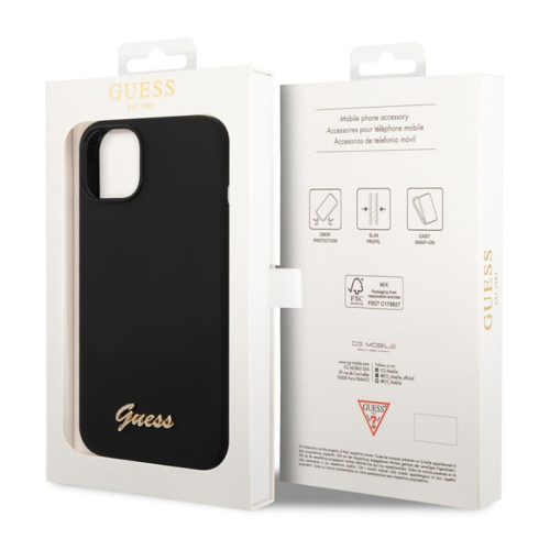 Чехол Guess для iPhone 14 Plus Liquid silicone Gold metal logo Hard (GUHCP14MSLSMK) Черный купить в Донецке ДНР