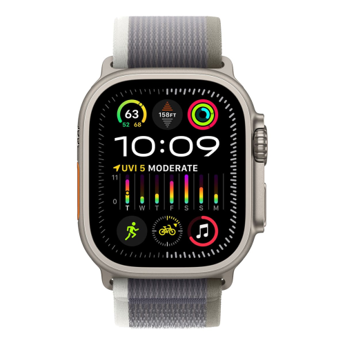 Apple Watch Ultra 2 (2023), 49 мм корпус из титана цвета «Natural», ремешок Trail Loop размера M/L цвета «Green/Gray»