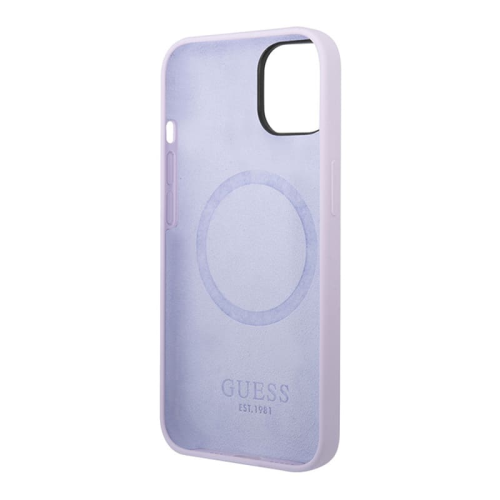 Чехол Guess для iPhone 14 с Magsafe CG Mobile Liquid silicone Plate metal logo Hard (GUHMP14SSBPLU) Сиреневый купить в Донецке ДНР