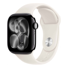 Apple Watch Series 11, 46 мм корпус из алюминия цвета «Jet Black», ремешок Sport Band размера M/L цвета «Light Blush»