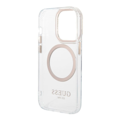 Чехол Guess для iPhone 15 Pro с MagSafe PC/TPU Metal outline Hard (GUHMP15LHTRMD) Transparent/Gold Прозрачный