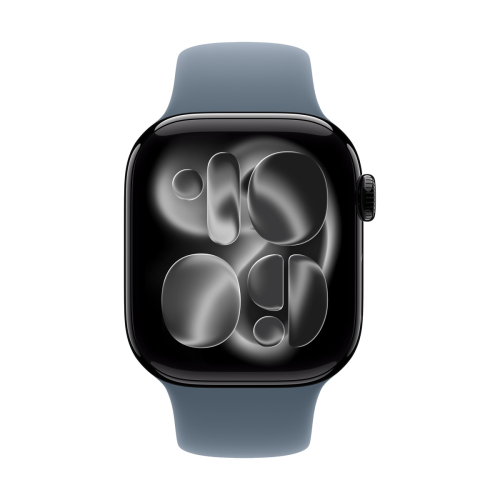 Apple Watch Series 11, 46 мм корпус из алюминия цвета «Jet Black», ремешок Sport Band размера S/M цвета «Anchor Blue»
