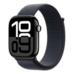Apple Watch Series 10, 46 мм корпус из алюминия цвета «Jet Black», ремешок Sport Loop цвета «Ink»