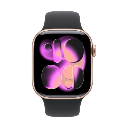 Apple Watch Series 11, 46 мм корпус из алюминия цвета «Rose Gold», ремешок Sport Band размера S/M цвета «Black»