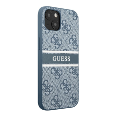 Чехол Guess для iPhone 14 PU 4G Stripe printed logo Hard (GUHCP14S4GDBL) Синий
