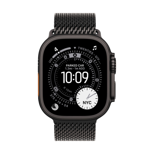 Apple Watch Ultra 3 (2025), 49 мм корпус из титана цвета «Black», ремешок Titanium Milanese Loop размера L цвета «Black»