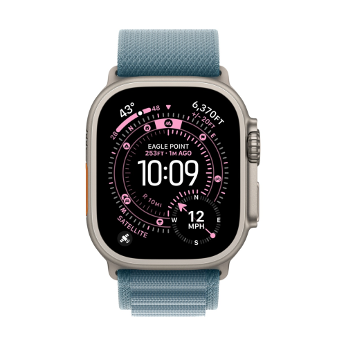 Apple Watch Ultra 3 (2025), 49 мм корпус из титана цвета «Natural», ремешок Alpine Loop размера M цвета «Light Blue»