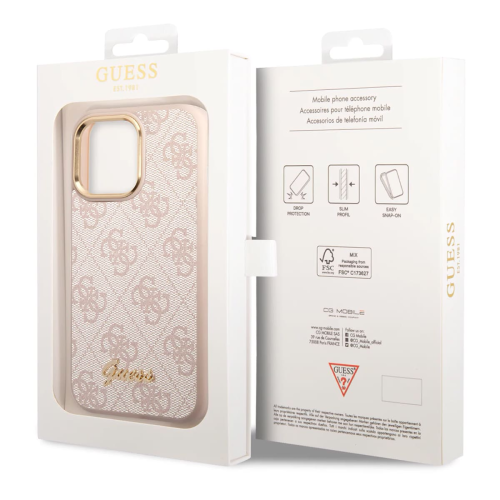 Чехол Guess для iPhone 14 CG Mobile PU 4G Script metal logo Hard (GUHCP14SHG4SHP) Розовый купить в Донецке ДНР