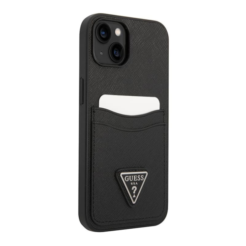 Чехол Guess для iPhone 14 Plus PU Saffiano Double cardslot Metal triangle logo Hard (GUHCP14MPSATPK) Черный купить в Донецке ДНР