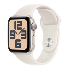 Apple Watch SE (2024), 40 мм корпус из алюминия цвета «Starlight», ремешок Sport Band размера S/M цвета «Starlight»