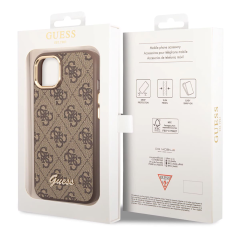 Чехол Guess для iPhone 14 CG Mobile PU 4G Script metal logo Hard (GUHCP14SHG4SHW) Коричневый