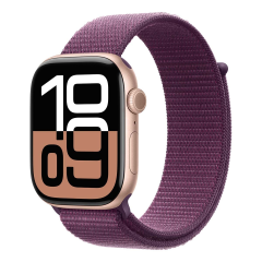 Apple Watch Series 10, 46 мм корпус из алюминия цвета «Rose Gold», ремешок Sport Loop цвета «Plum»