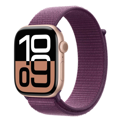 Apple Watch Series 10, 46 мм корпус из алюминия цвета «Rose Gold», ремешок Sport Loop цвета «Plum» купить в Донецке ДНР