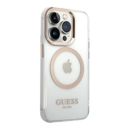 Чехол Guess для iPhone 15 Pro с MagSafe PC/TPU Metal outline Hard (GUHMP15LHTRMD) Transparent/Gold Прозрачный купить в Донецке ДНР