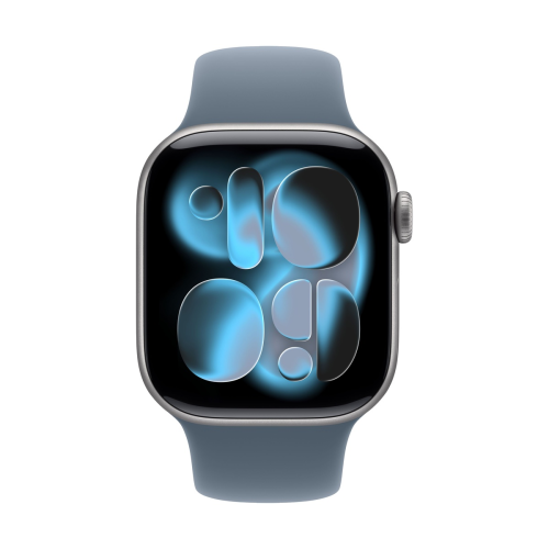 Apple Watch Series 11, 46 мм корпус из алюминия цвета «Space Gray», ремешок Sport Band размера S/M цвета «Anchor Blue»