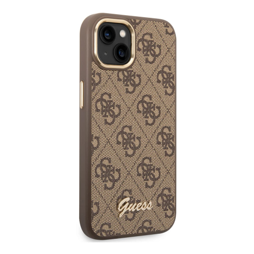 Чехол Guess для iPhone 14 CG Mobile PU 4G Script metal logo Hard (GUHCP14SHG4SHW) Коричневый купить в Донецке ДНР