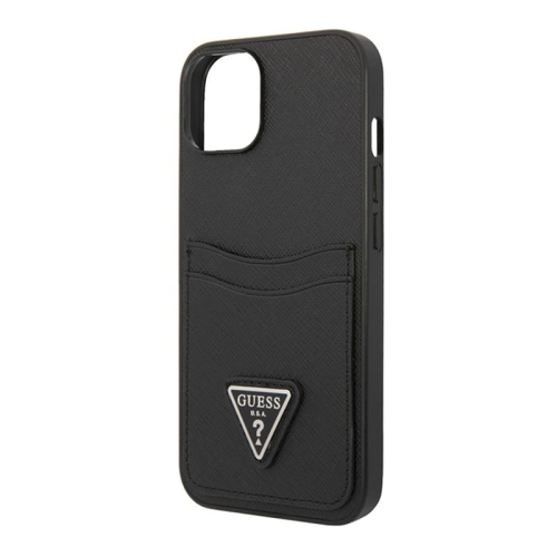 Чехол Guess для iPhone 14 Plus PU Saffiano Double cardslot Metal triangle logo Hard (GUHCP14MPSATPK) Черный купить в Донецке ДНР