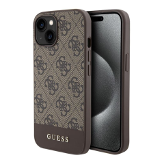 Чехол Guess для iPhone 15 PU 4G Bottom stripe Metal logo Hard (GUHCP15SG4GLBR) Коричневый