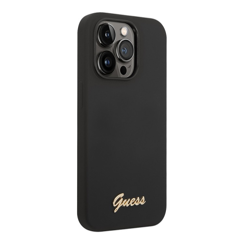 Чехол Guess для iPhone 14 Pro Liquid silicone Gold metal logo Hard (GUHCP14LSLSMK) Черный купить в Донецке ДНР