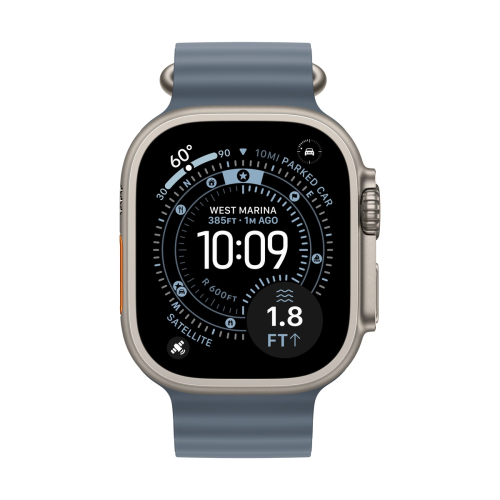 Apple Watch Ultra 3 (2025), 49 мм корпус из титана цвета «Natural», ремешок Ocean Band цвета «Anchor Blue»